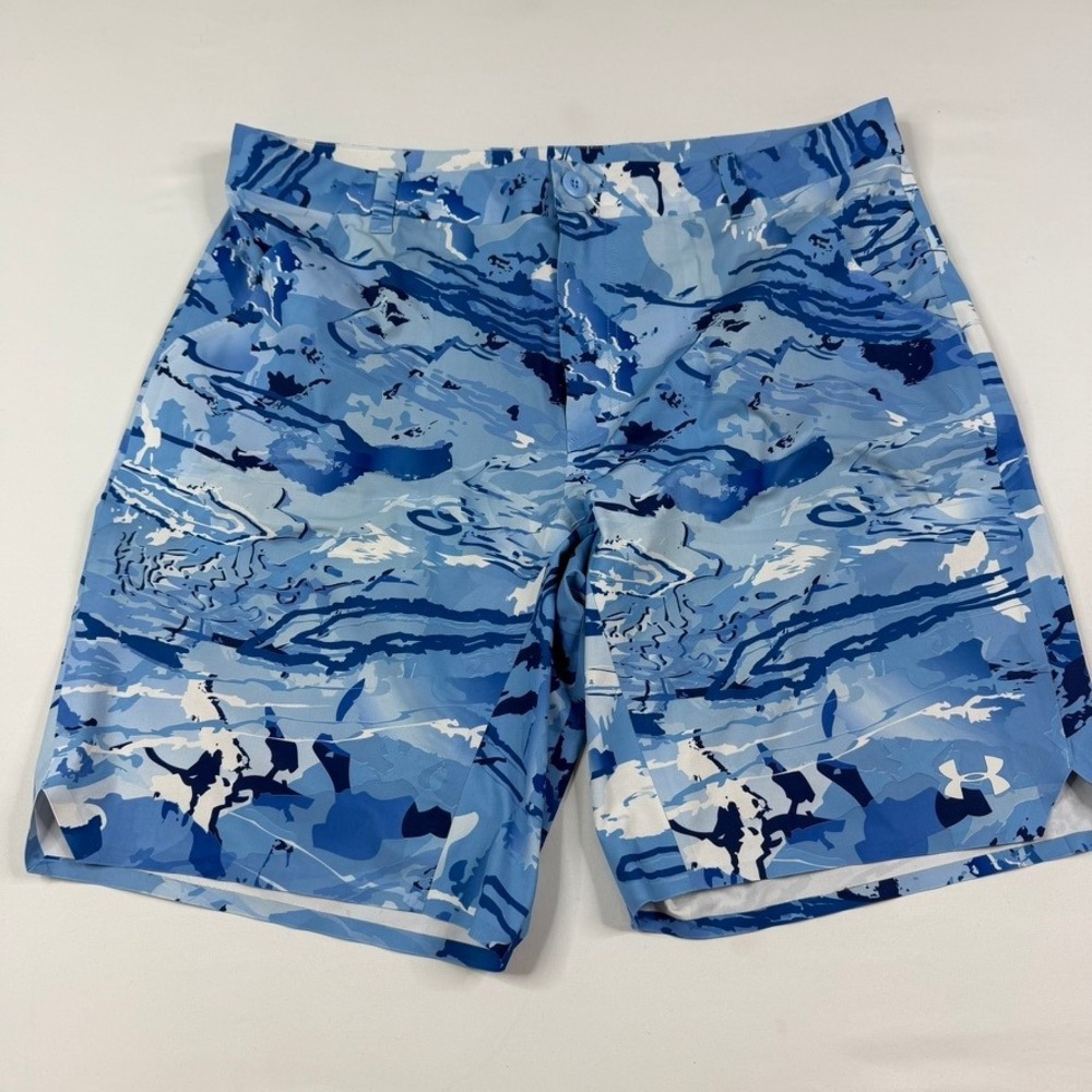 Under Armour Hydro Golf Shorts Mens 38 Blue Camo HeatGear Loose Fit Activewear